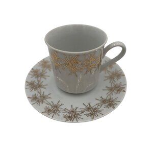Vintage Czechoslovakian Fine China Cup & Saucer Set With Gold Starburst Design